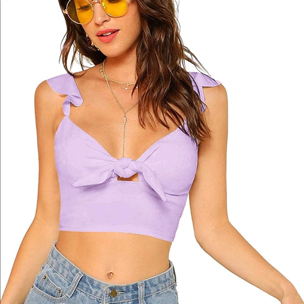 SheIn Women's Ruffle Strap Knot Front Cute Cami Crop Top Small